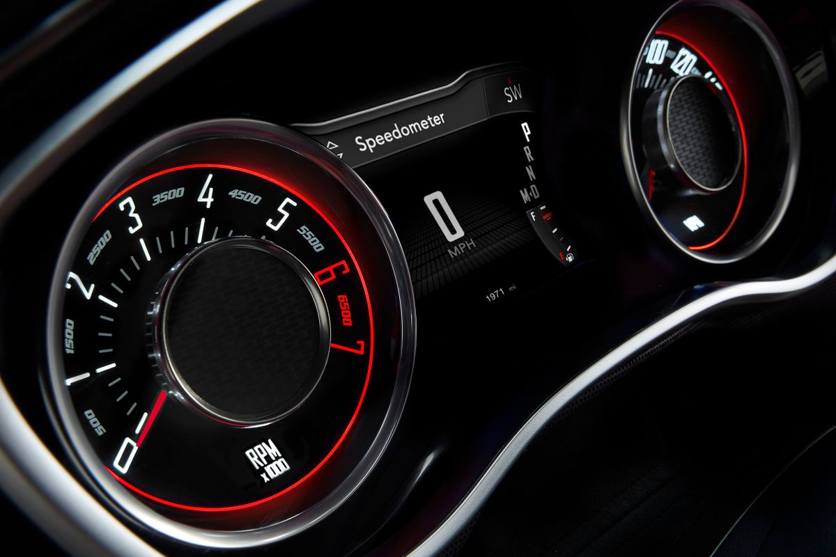 Dodge Challenger 2014. Dashboard. Coupe, 3 generation, restyling 2