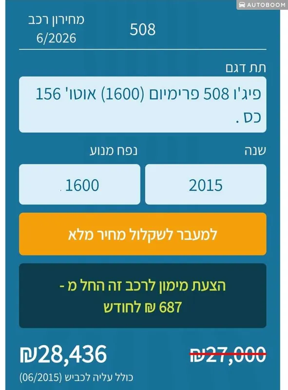 פיג'ו 508 יד 2 רכב, 2015, פרטי