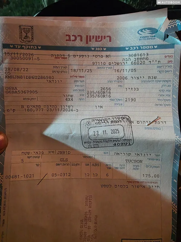 יונדאי טוסון יד 2 רכב, 2006, פרטי