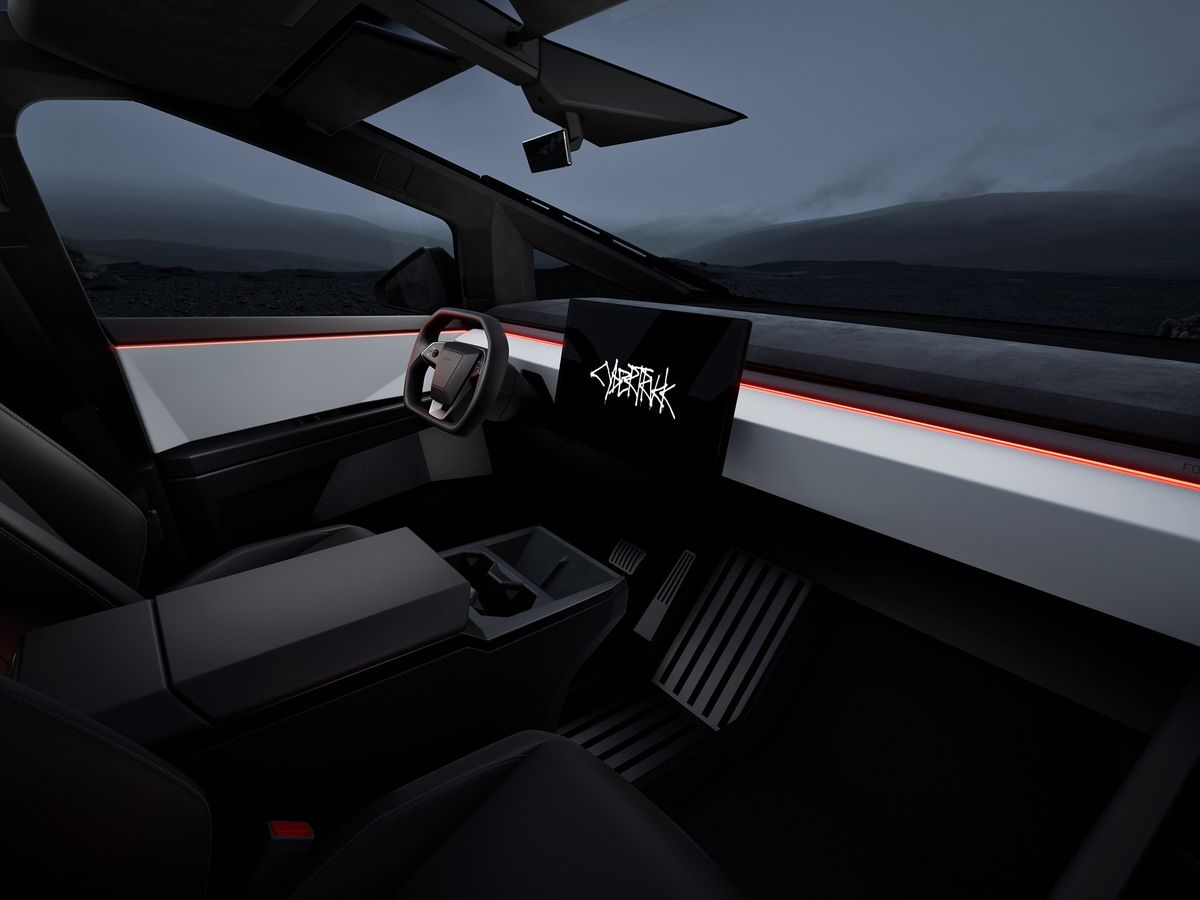 Тесла Кибертрак 2021. Передние сидения. Пикап Двойная кабина, 1 поколение