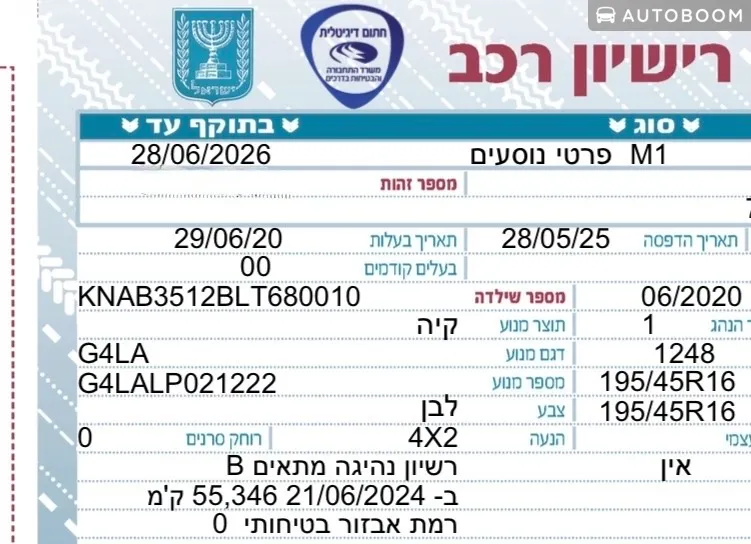 קיה פיקנטו יד 2 רכב, 2020, פרטי