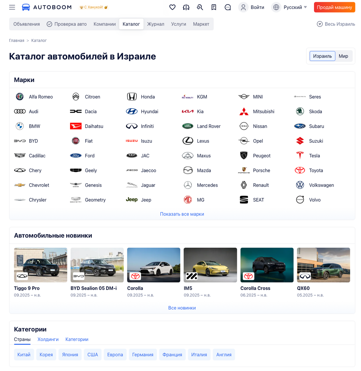 Каталог автомобилей в Израиле